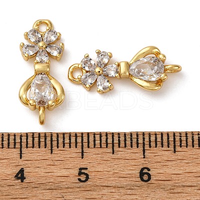Brass Pave Clear Cubic Zirconia Flower Connector Charms KK-P308-43G-1