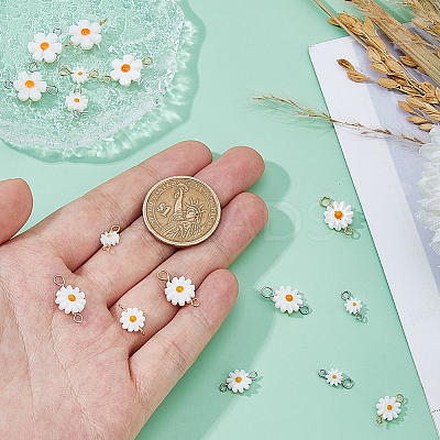 16Pcs 8 Styles Natural Freshwater Shell Daisy Flower Connector Charms PALLOY-FH00118-1