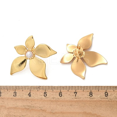 304 Stainless Steel & ABS Plastic Imitation Pearl Flower Stud Earrings EJEW-S253-23G-1