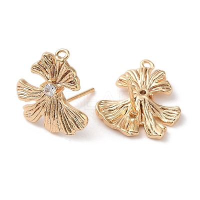 Brass with Clear Cubic Zirconia Stud Earring Findings KK-G491-57D-G-1