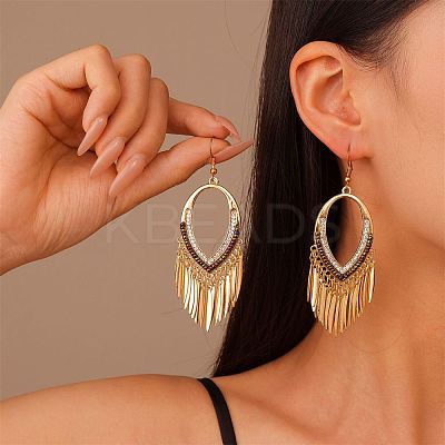 Brass Rhinestone Teardrop Tassel Chandelier Earrings LS-EJEW-U058-02G-1