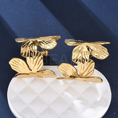 Flower with C-Shaped 304 Stainless Steel Stud Earrings for Women EJEW-A131-01C-G-1