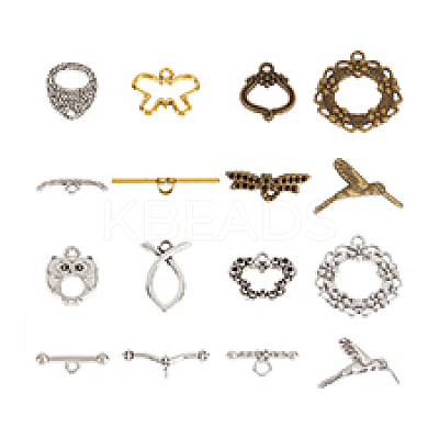 48pcs 8 styles Tibetan Style Alloy Toggle Clasp Rhinestone Settings FIND-PH0020-10-1