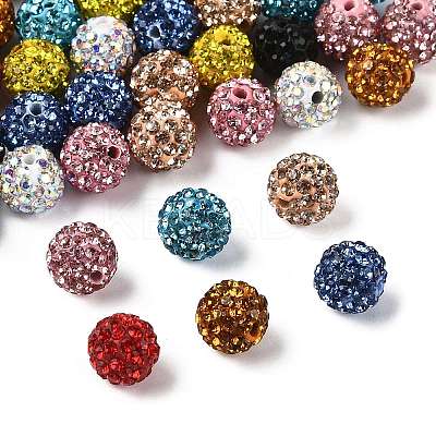 50Pcs 10 Colors Pave Disco Ball Beads RB-FS0001-07-1