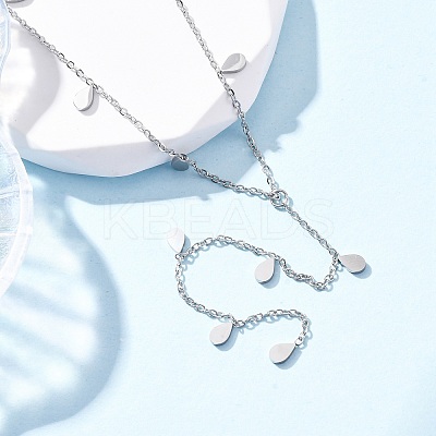 304 Stainless Steel Teardrop Tassel Y Necklaces NJEW-R026-24P-1