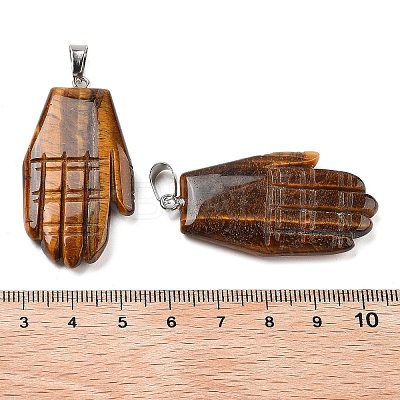 Natural Tiger Eye Carved Pendants G-K369-01P-03-1