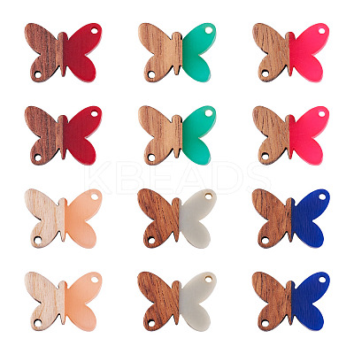 12Pcs 6 Colors Opaque Resin & Walnut Wood Connector Charms RESI-TA0002-70-1