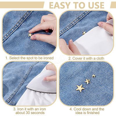 1200Pcs 4 Styles Aluminum Hotfix Iron On Star Studs FIND-NB0006-17G-1