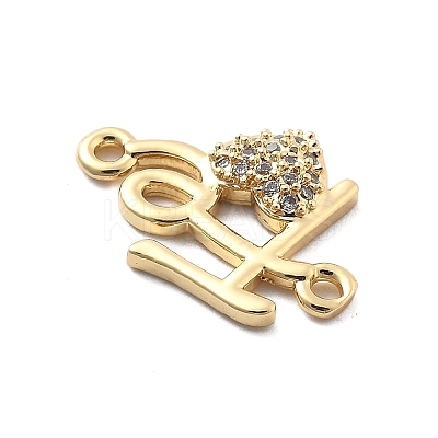 Rack Plating Brass Clear Cubic Zirconia Fe Heart Connector Charms KK-Q017-14G-1