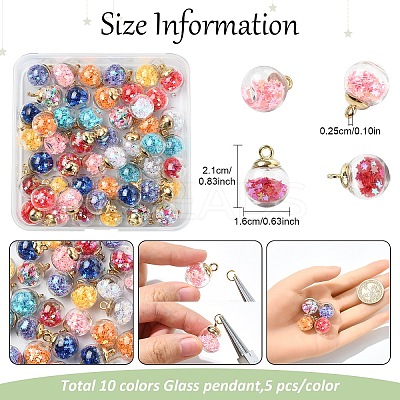 50Pcs 10 Colors Glass Round Pendants GLAA-YW0004-54-1