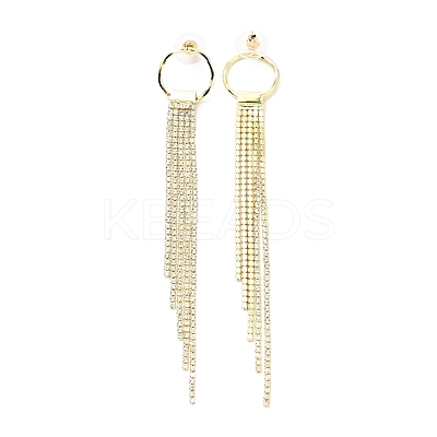 Clear Cubic Zirconia & Crystal Rhinestone Long Tassel Dangle Stud Earrings EJEW-C037-07G-LG-1