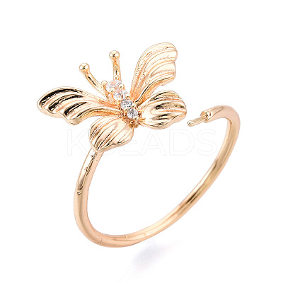 Butterfly Shape Brass Micro Pave Clear Cubic Zirconia Cuff Ring Settings KK-T076-50G-1