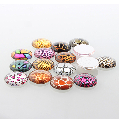 Animal Skin Printed Glass Cabochons GGLA-A002-20mm-OO-1