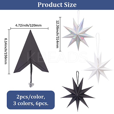 6Pcs 3 Colors Paper Star Pendant Decorations HJEW-GF0001-66B-1