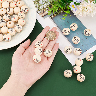 Printed Wood European Beads WOOD-PH0002-55-1