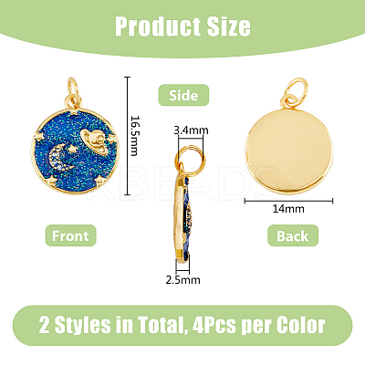 8Pcs 2 Colors Rack Plating Brass Micro Pave Cubic Zirconia Pendants KK-DC0003-47-1