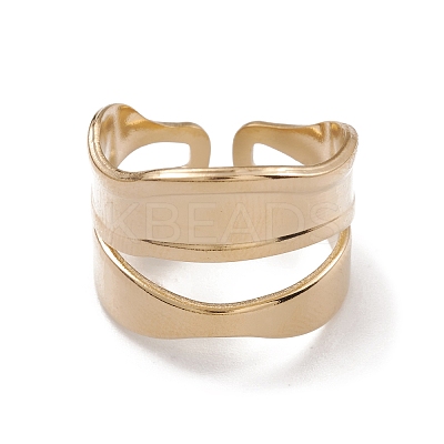 Ion Plating(IP) 304 Stainless Steel Twist Wave Open Cuff Rings for Women RJEW-G285-26G-1