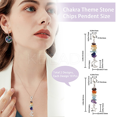 20Pcs 2 Styles Chakra Theme Natural Gemstone Pendant Decorations HJEW-CN0001-24-1