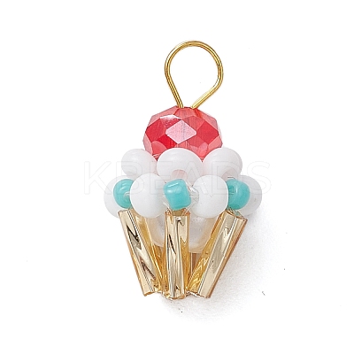 Glass Seed Beaded Cupcake Pendants PALLOY-MZ00581-02-1