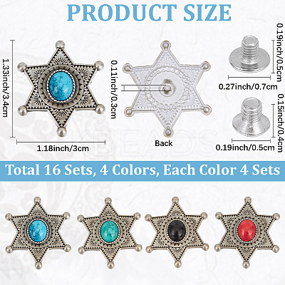 16 Sets 4 Colors Alloy Coin Screwback Rivets FIND-CP0002-65B-1