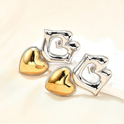 304 Stainless Steel Two-tone Stud Earrings for Women EJEW-R023-01GP-05-1