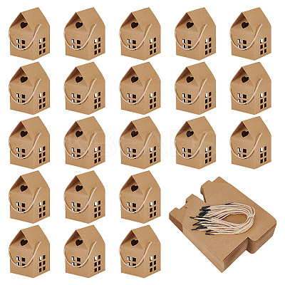 50 Bags House Shaped Paper Folding Candy Tote Boxes with Hollow Window and Rope Handles CON-BC0007-76B-1