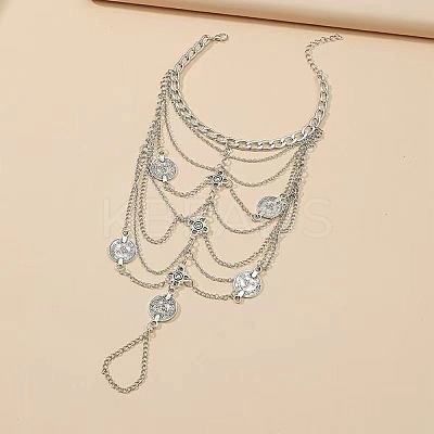 Bohemian Multi-layer Chain Alloy Coin Tassel Toe Ring Anklets for Women LS-AJEW-B107-01P-1