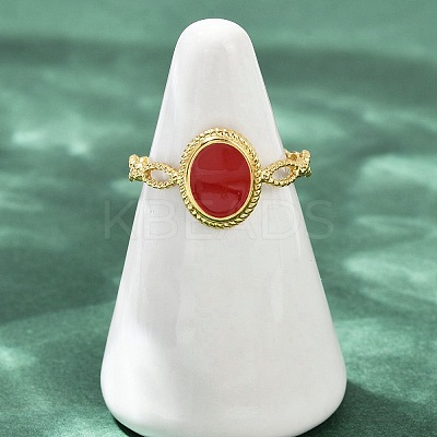 Oval 304 Stainless Steel Enamel Cuff Rings for Women RJEW-G355-01G-1