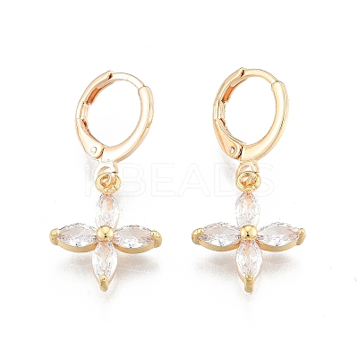 Clear Cubic Zirconia Flower Dangle Leverback Earrings EJEW-N012-74-1