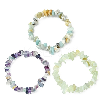 3Pcs 3 Style Natural Mixed Gemstone Chips Beaded Stretch Bracelets Set for Women BJEW-FZ00006-1