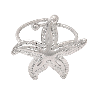 Starfish 304 Stainless Steel Cuff Open Rings for Women RJEW-A105-01P-1
