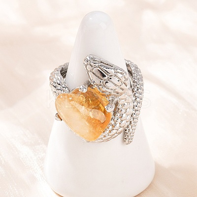 Snake Natural Yellow Quartz Open Cuff Rings RJEW-K286-10P-01-1