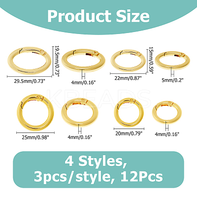 12Pcs 4 Styles Rack Plating Brass Spring Gate Rings KK-HS0001-66-1