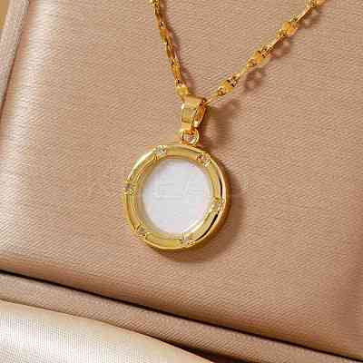 Fashionable Brass Clear Cubic Zirconia Flat Round Pendant Necklaces Women's Versatile Accessory MS7483-1-1