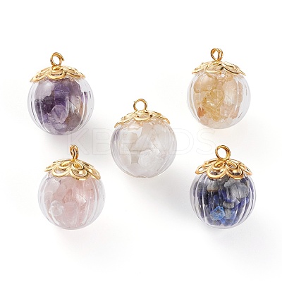 Natural Mixed Gemstone Chip Pendants PALLOY-JF00593-1