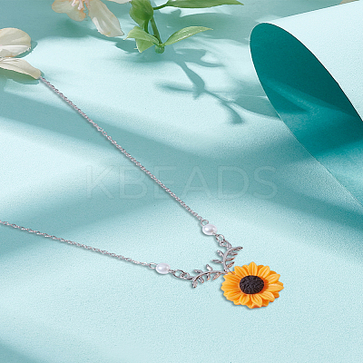 Sunflower Resin Pendant Necklaces NJEW-LP0001-82-1
