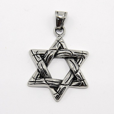 Retro Men's 304 Stainless Steel Star of David Pendants STAS-O044-60-1