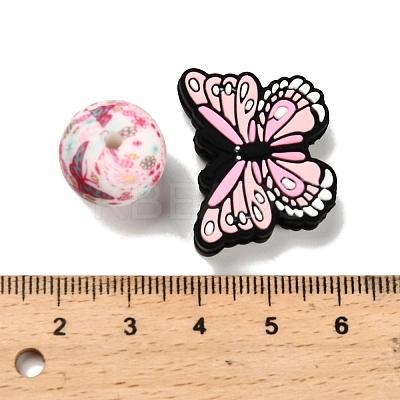 25Pcs Butterfly & Round Silicone Focal Beads SIL-L005-02D-1