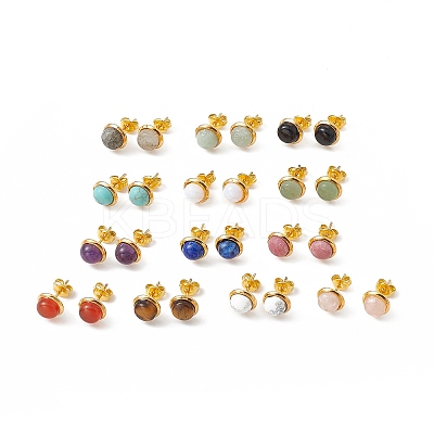 Gemstone Half Round Stud Earrings EJEW-P220-02G-1