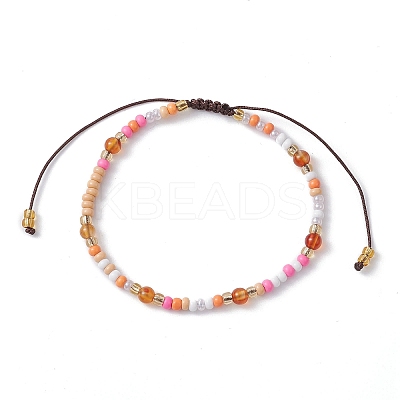Natural Mixed Gemstone & Glass Seed Braided Bead Bracelet BJEW-JB09530-1