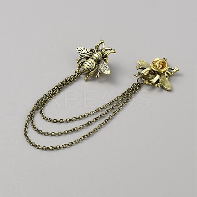 Double Bee Hanging Chain Brooch JEWB-WH0030-19AG-1