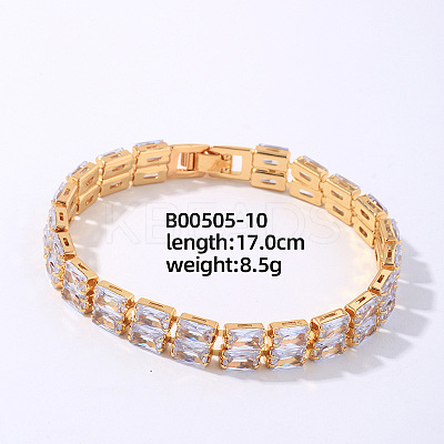 Brass Rhinestone 2-Strand Rectangle Link Bracelets for Women XO6953-6-1