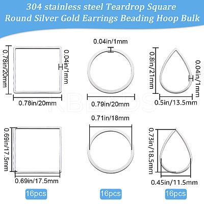 48Pcs 3 Styles 304 Stainless Steel Linking Ring STAS-BBC0005-29-1