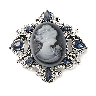 Retro Alloy Rhinestone Rhombus Brooch JEWB-B022-01AS-02-1
