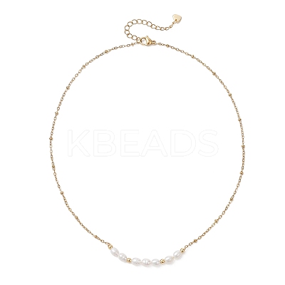 Natural Pearl Rice Beaded Pendant 304 Stainless Steel Satellite Chain Necklaces for Women NJEW-JN05782-1