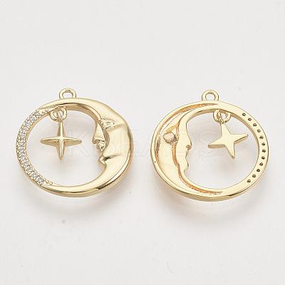 Brass Micro Pave Clear Cubic Zirconia Pendants X-KK-T054-18G-NF-1