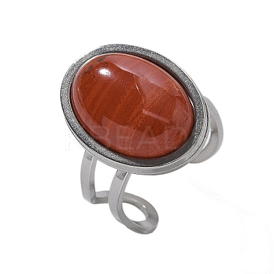 Oval Natural Red Jasper Finger Rings RJEW-M062-02P-14-1