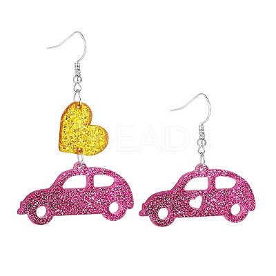Valentine's Day Acrylic Car with Heart Dangle Earrings FS-WGE7447-03-1