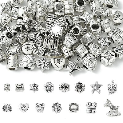 60Pcs 15 Styles Tibetan Style Alloy European Beads FIND-YW0005-07-1