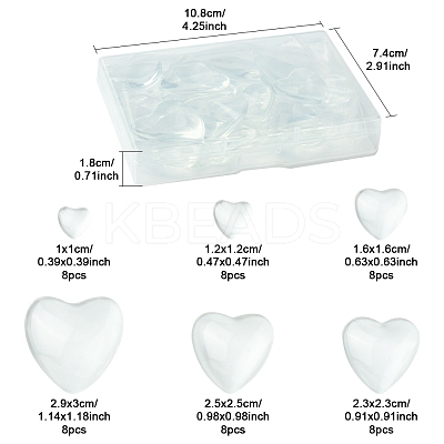 48Pcs 6 Styles Transparent Heart Glass Cabochons GGLA-FS0001-07-1